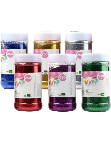 Purpurina liderpapel fantasia colores metalicos surtidos bote de 250 gr