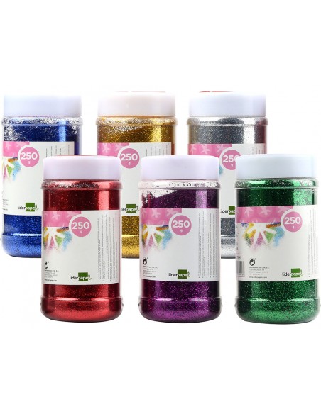 Purpurina liderpapel fantasia colores metalicos surtidos bote de 250 gr