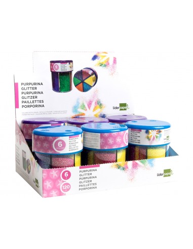 Purpurina liderpapel fantasia colores metalicos 6 colores surtidos bote de 120 gr