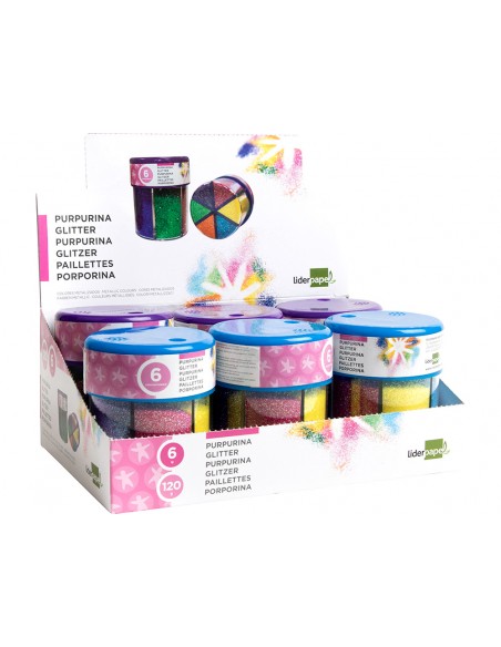 Purpurina liderpapel fantasia colores metalicos 6 colores surtidos bote de 120 gr