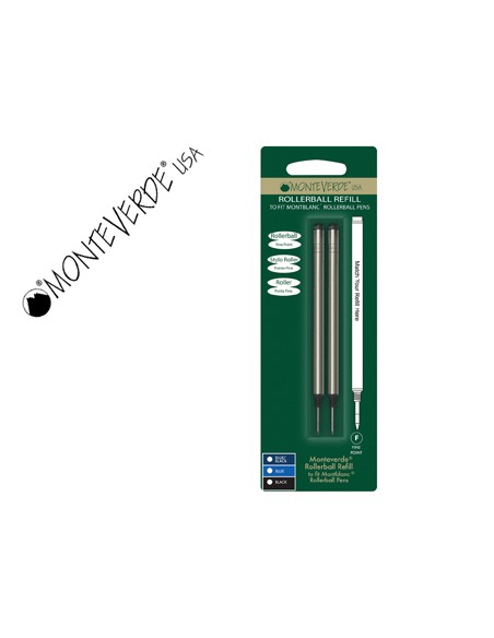 Recambio roller monteverde compatibles con los de montblanc blister 2 unidades color azul punta fina