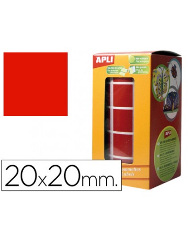 Gomets autoadhesivos cuadrados 20x20 mm rojo rollo de 1770 unidades