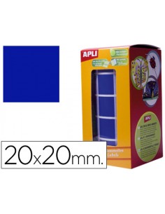 Gomets autoadhesivos cuadrados 20x20 mm azul rollo de 1770 unidades