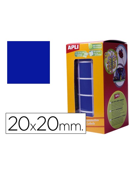 Gomets autoadhesivos cuadrados 20x20 mm azul rollo de 1770 unidades
