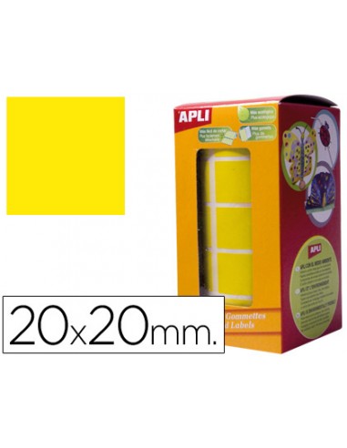 Gomets autoadhesivos cuadrados 20x20 mm amarillo rollo de 1770 unidades