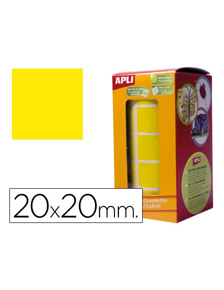 Gomets autoadhesivos cuadrados 20x20 mm amarillo rollo de 1770 unidades