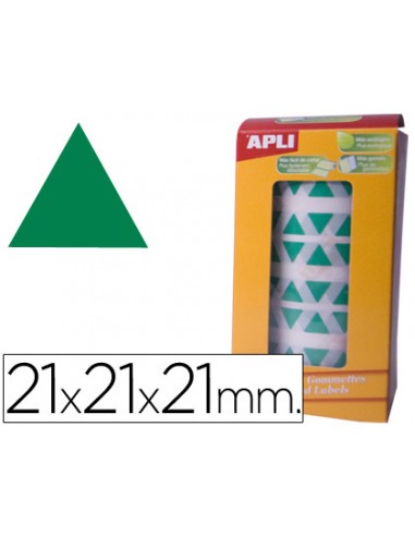 Gomets autoadhesivos triangulares 21x21x21 mm verde en rollo