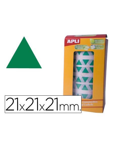 Gomets autoadhesivos triangulares 21x21x21 mm verde en rollo