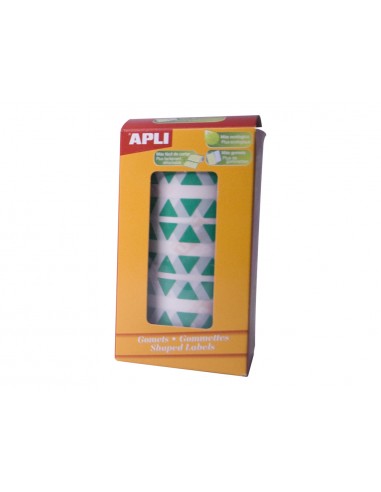 Gomets autoadhesivos triangulares 21x21x21 mm verde en rollo