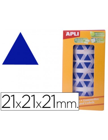 Gomets autoadhesivos triangulares 21x21x21 mm azul en rollo