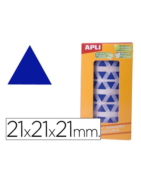 Gomets autoadhesivos triangulares 21x21x21 mm azul en rollo