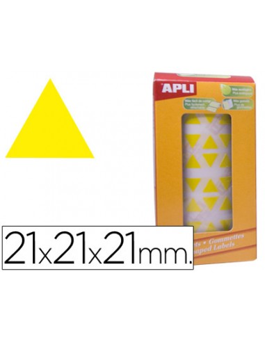 Gomets autoadhesivos triangulares 21x21x21mm amarillo en rollo