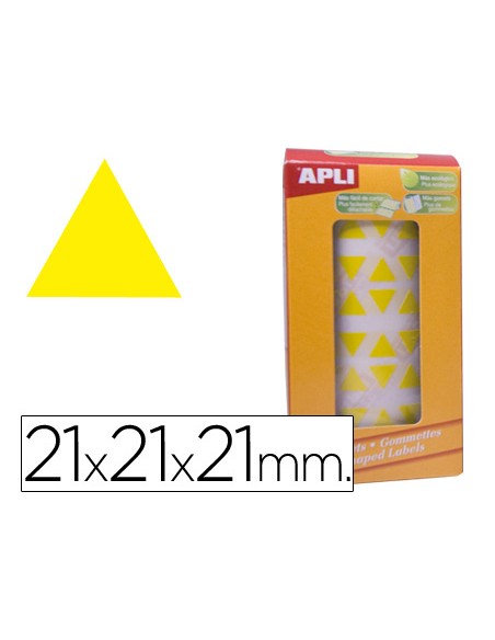 Gomets autoadhesivos triangulares 21x21x21mm amarillo en rollo