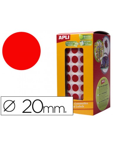 Gomets autoadhesivos circulares 20mm rojo en rollo