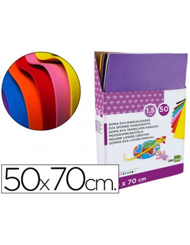 Goma eva liderpapel expositor de 50 planchasx10 colores surtidos 50x70 cm 15 mm espesor