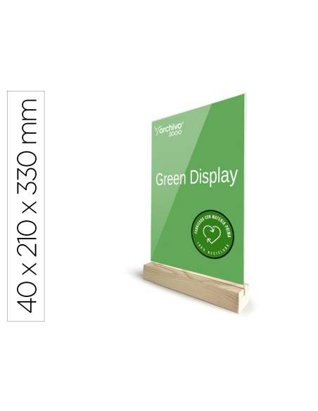 Expositor sobremesa archivo 2000 forma t metacrilato 100 reciclado con base de madera din a4 40x210x330 mm