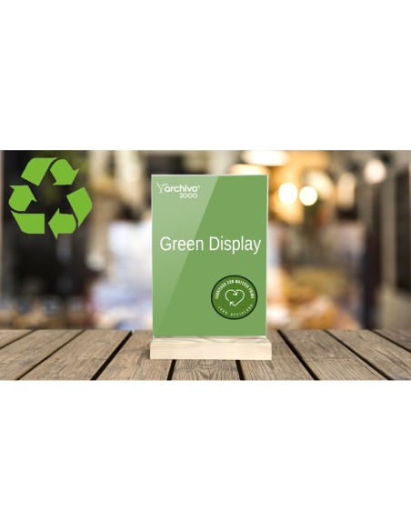 Expositor sobremesa archivo 2000 forma t metacrilato 100 reciclado con base de madera din a4 40x210x330 mm