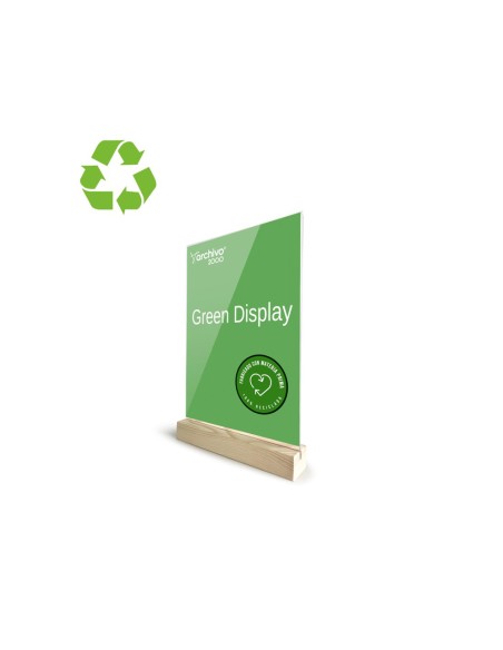 Expositor sobremesa archivo 2000 forma t metacrilato 100 reciclado con base de madera din a5 40x150x240 mm