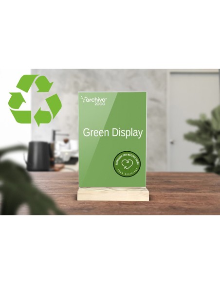 Expositor sobremesa archivo 2000 forma t metacrilato 100 reciclado con base de madera din a5 40x150x240 mm