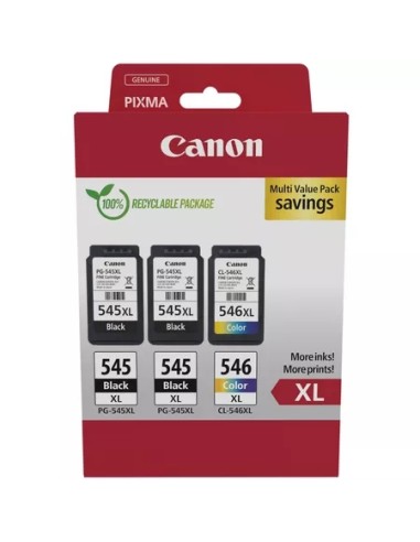 Canon PG545XL Negro + CL546XL Color Pack de 3 Cartuchos de Tinta Originales - 8286B013
