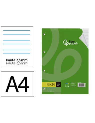 Recambio liderpapel a4 100 hojas 100g m2 pauta 4 35mm con margen 4 taladros
