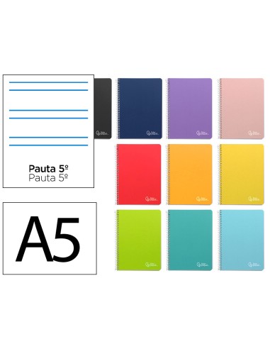 Cuaderno espiral liderpapel din a5 witty tapa dura 80h 90gr rayado montessori 5 mm colores surtidos