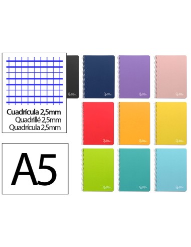 Cuaderno espiral liderpapel din a5 witty tapa dura 80h 90gr pauta estrecha 25mm conmargen colores surtidos