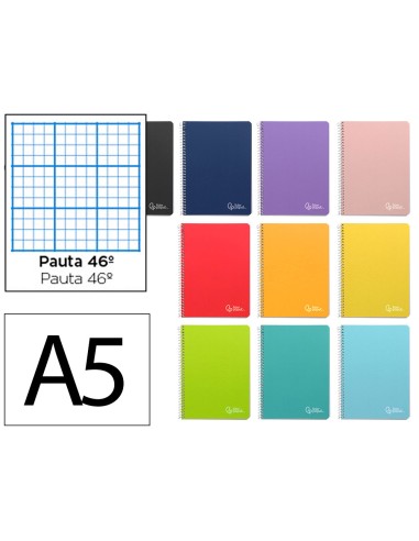 Cuaderno espiral liderpapel din a5 witty tapa dura 80h 90gr rayado nº46 con margen colores surtidos