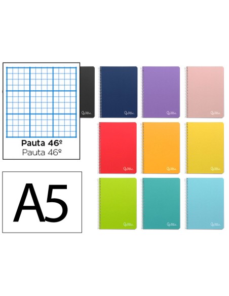 Cuaderno espiral liderpapel din a5 witty tapa dura 80h 90gr rayado nº46 con margen colores surtidos