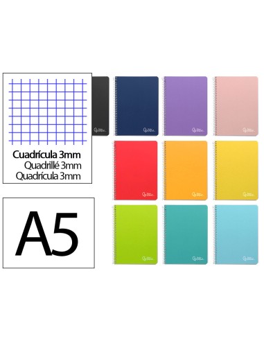 Cuaderno espiral liderpapel din a5 witty tapa dura 80h 90gr cuadro 3mm con margen colores surtidos