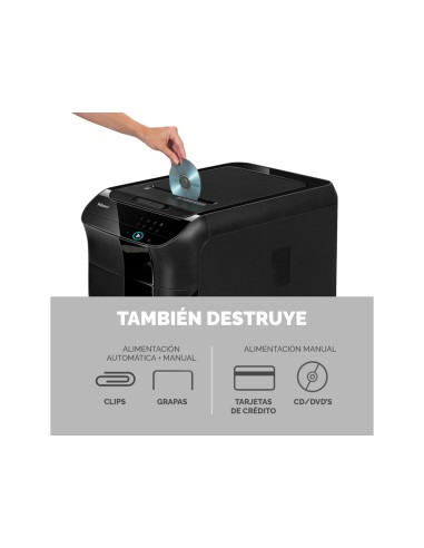 Destructora de documentos fellowes 450c capacidad de corte 450 hojas destruye grapas clips tarjetas y cd 68