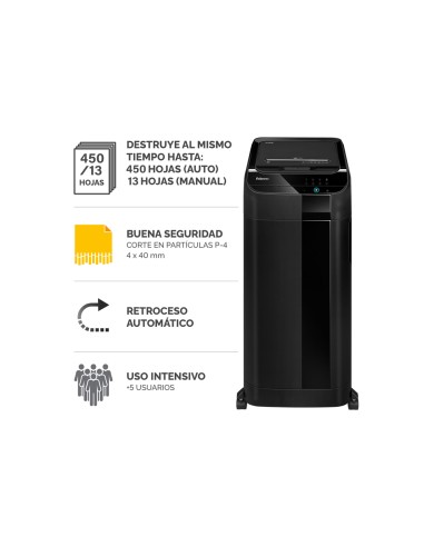 Destructora de documentos fellowes 450c capacidad de corte 450 hojas destruye grapas clips tarjetas y cd 68