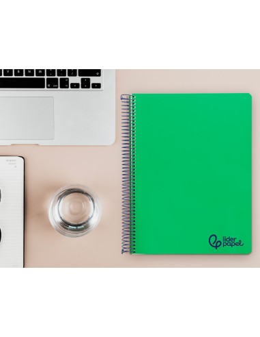 Cuaderno espiral liderpapel a4 micro wonder tapa plastico 120h 90gr cuadro 5mm 5 bandas 4 taladros color verde oscuro