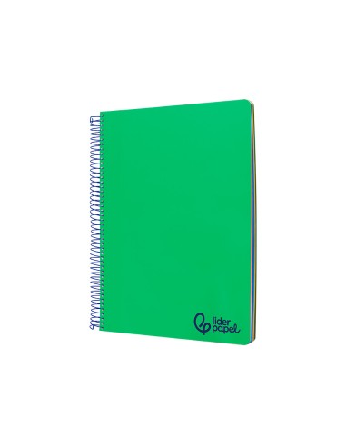 Cuaderno espiral liderpapel a4 micro wonder tapa plastico 120h 90gr cuadro 5mm 5 bandas 4 taladros color verde oscuro