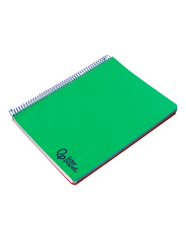 Cuaderno espiral liderpapel a4 micro wonder tapa plastico 120h 90gr cuadro 5mm 5 bandas 4 taladros color verde oscuro