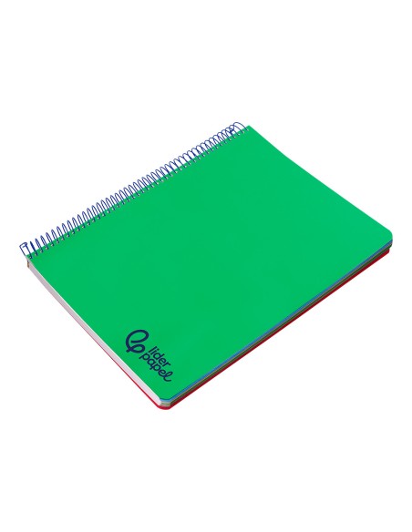 Cuaderno espiral liderpapel a4 micro wonder tapa plastico 120h 90gr cuadro 5mm 5 bandas 4 taladros color verde oscuro