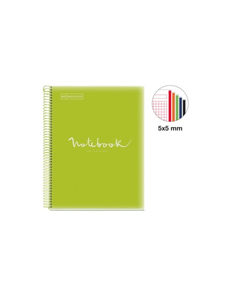 Cuaderno espiral miquelrius notebook a4 tapa polipropileno 120 hojas cuadro 5mm 90 gr emotions