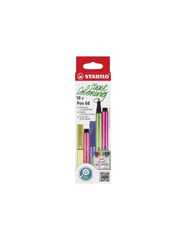 Rotulador stabilo acuarelable pen 68 zi zag estuche de 18 unidades colores surtidos