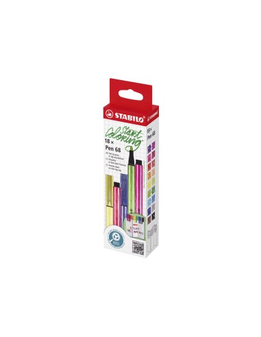 Rotulador stabilo acuarelable pen 68 zi zag estuche de 18 unidades colores surtidos