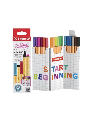 Rotulador stabilo punta de fibra point 88 zi zag estuche de 18 unidades colores surtidos