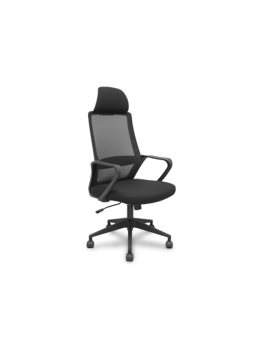 Silla de direccion pyc pro534 brazos fijos regulable en altura respaldo en malla negra y asiento tela negra