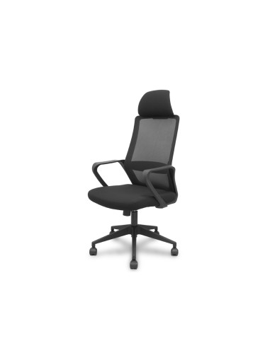 Silla de direccion pyc pro534 brazos fijos regulable en altura respaldo en malla negra y asiento tela negra