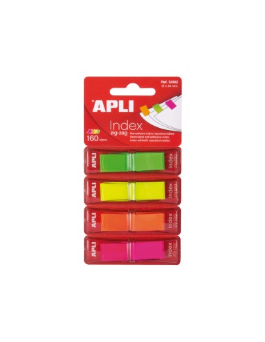 Banderitas separadoras apli film zig zag 45x12 mm pack de 4 colores fluor x 40 hojas