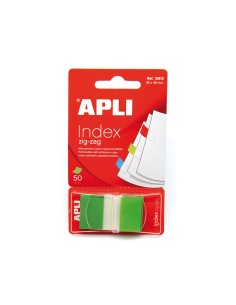 Banderitas separadoras apli verdes zig zag 45x25 mm dispensador de 50 unidades