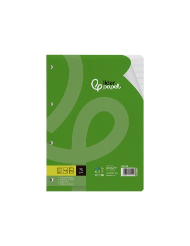 Recambio liderpapel din a4 100 hojas 75 gr pauta 5 25mm con margen 4 taladros