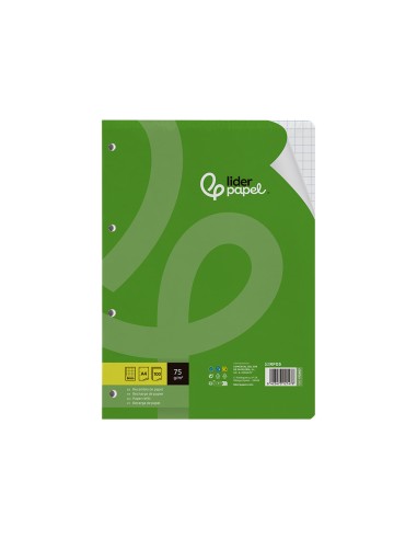 Recambio liderpapel din a4 100 hojas 75 gr cuadro 8 mm con margen 4 taladros