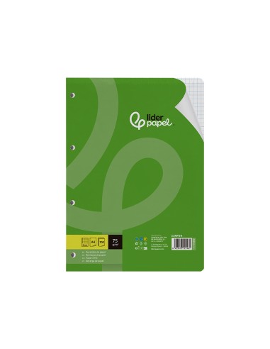 Recambio liderpapel din a4 100 hojas 75 gr cuadro 6 mm 4 taladros con margen