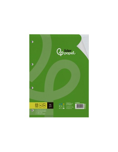 Recambio liderpapel din a4 100 hojas 75 gr cuadro 4 mm con margen 4 taladros