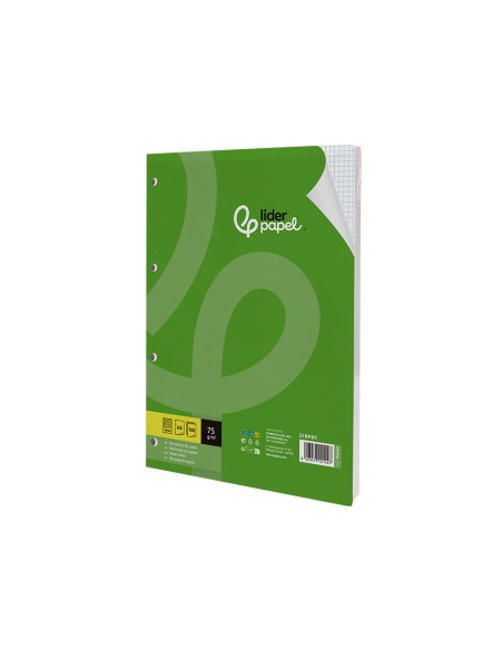 Recambio liderpapel din a4 100 hojas 75 gr cuadro 4 mm con margen 4 taladros