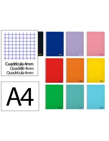 Cuaderno espiral liderpapel a4 micro smart tapa blanda 80h 75gr cuadro 5mm doble margen 4 taladros colores